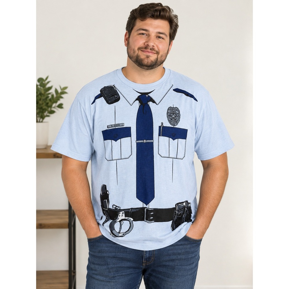 Tultex Police Uniform Graphic T-Shirt Unisex Large Blue Good Costume Novelty Tee